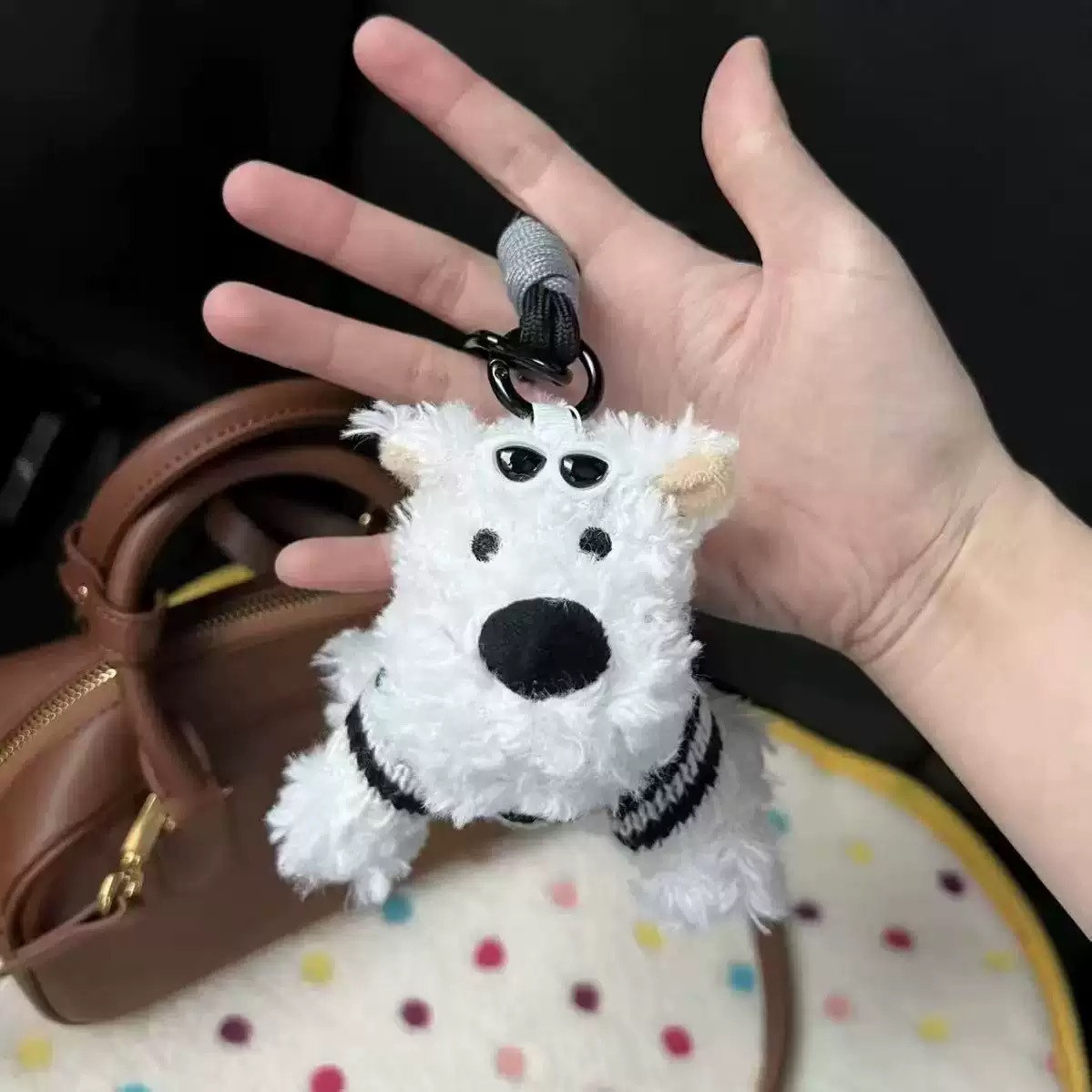 cute west highland pendant scrawl puppy plush toy bag pendant keychain dopamine doll ornaments gift full figure