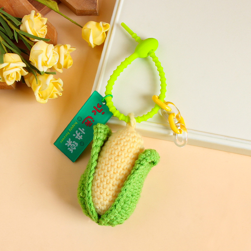 handmade wool crocheted simulation corn keychain plush woven candy toy small pendant couple girlfriends bag ornaments Specification drawing