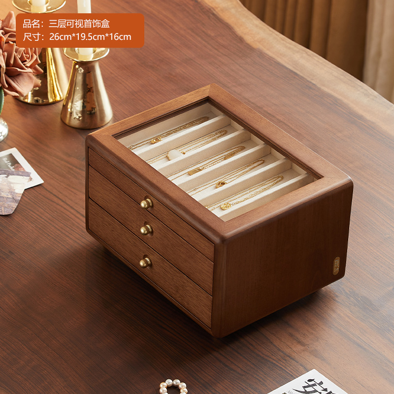solid wood wooden jewelry box storage box high-end exquisite large capacity multi-layer earrings necklace ornament anti-oxidation box full figure