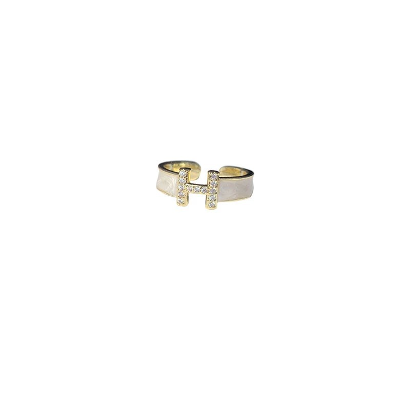 letter h light luxury enamel micro setting ring female dripping 18k gold high sense switchable index finger ring unique niche ring Item Picture