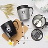 304 stainless steel mug cup office household coffee cup with spoon double layer with lid foreign trade cross-border gift cup Item Picture