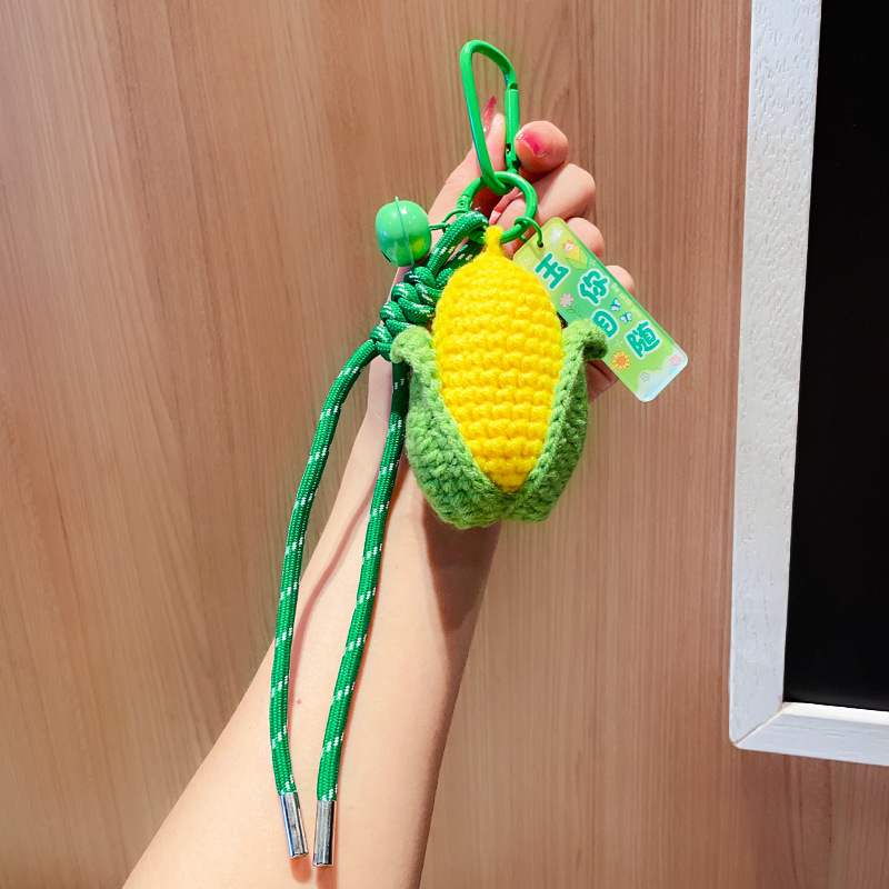 handmade wool crocheted simulation corn keychain plush woven candy toy small pendant couple girlfriends bag ornaments details Picture