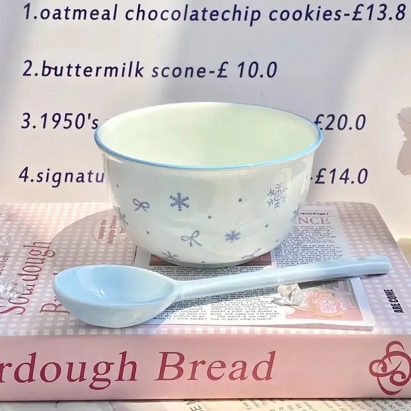 [early snow] new high temperature underglaze porcelain tableware set ins style milk blue simple home bowl plate full figure