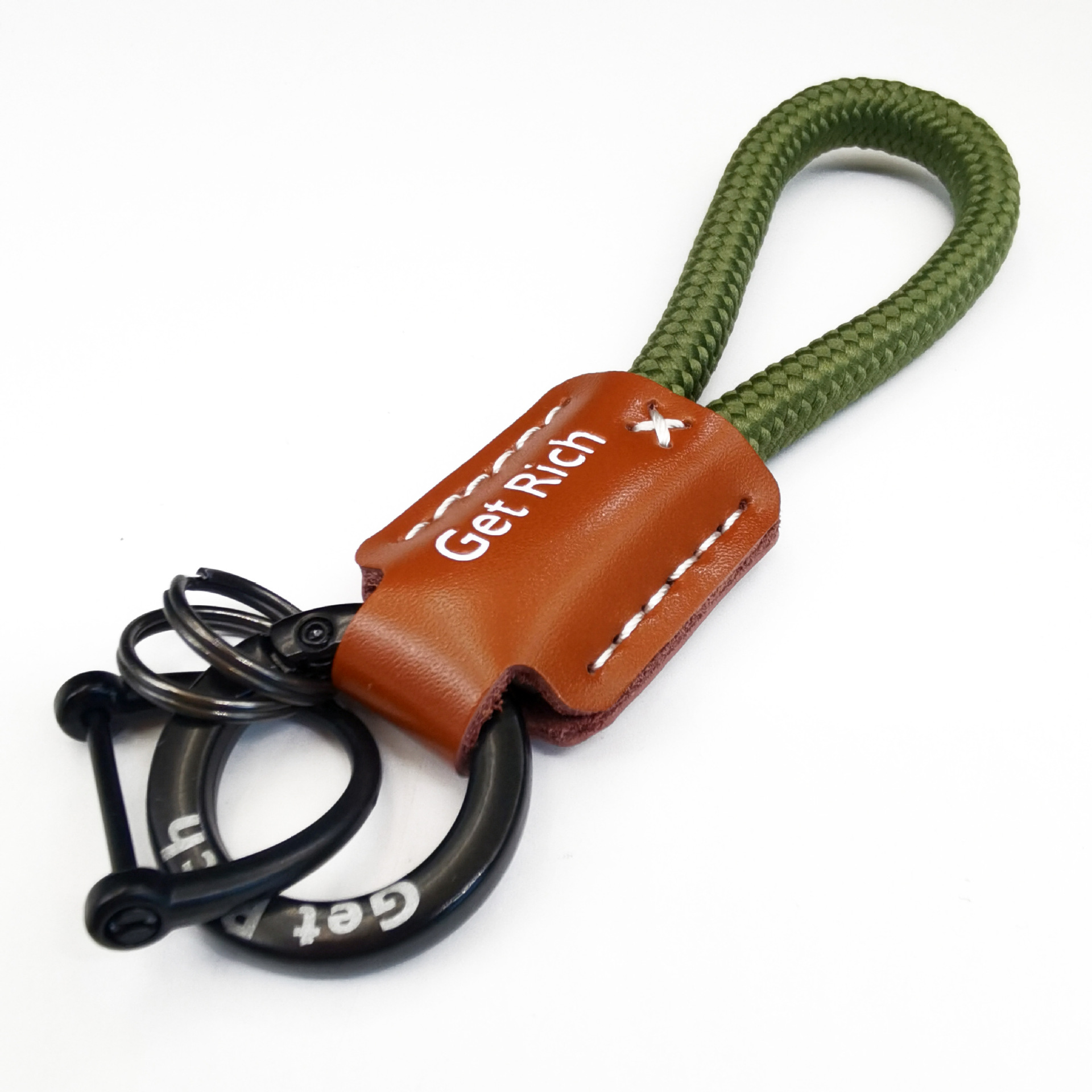 handmade braided leather keychain pendant genuine leather embossed logo high quality lanyard anti-lost car key ring Item Picture