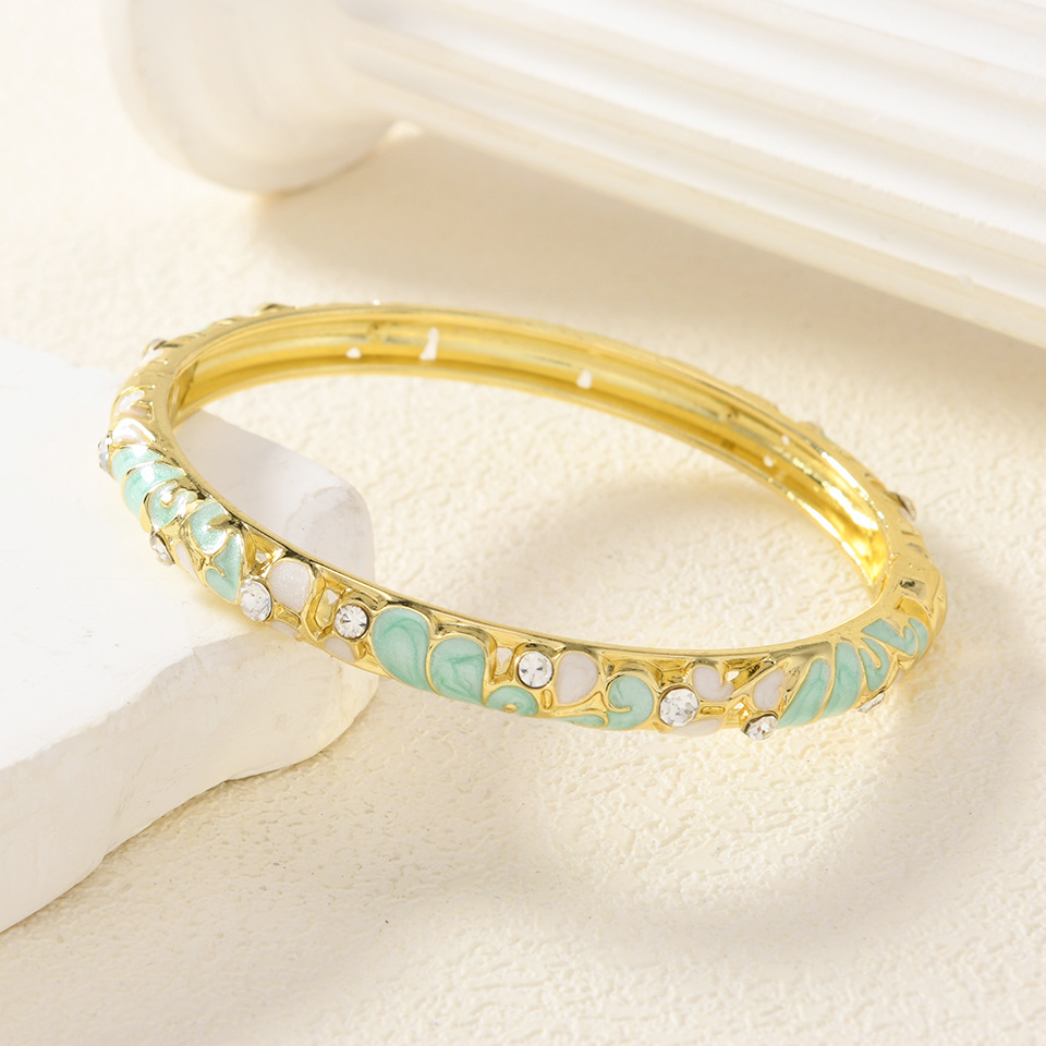 xiaohongshu cloisonne bracelet vintage court style enamel drop oil bracelet emerald flower series pink Item Picture