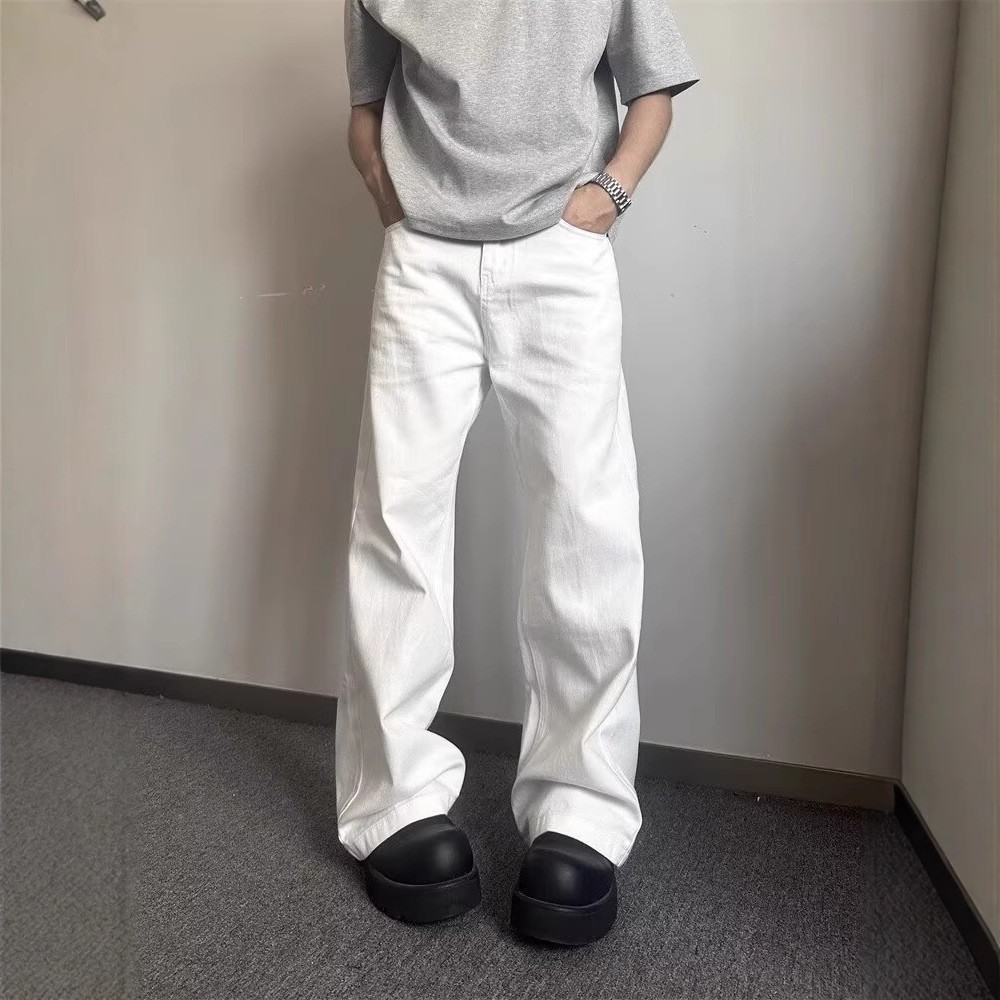 white machete jeans men's american vibe high street casual cleanfit pants ruan handsome straight bootcut pants Specification drawing