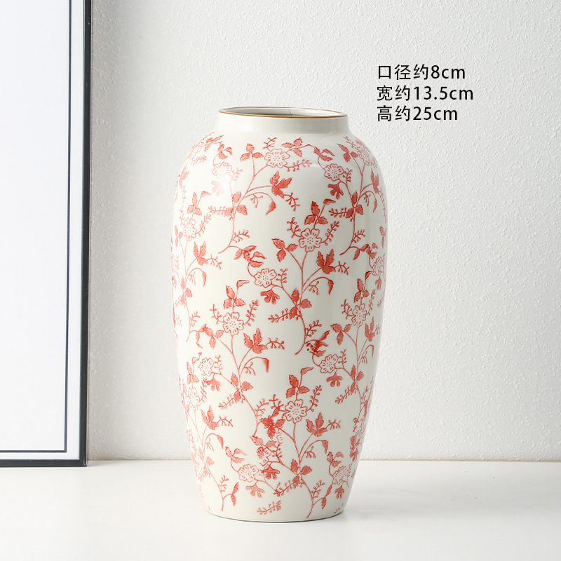 high-end retro new chinese blue and white porcelain vase three-piece guest restaurant flower arrangement domestic ornaments Specification drawing