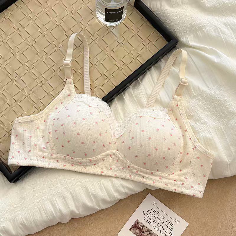 japanese sweet girl thin underwear small chest push up round youth adjustable bra fixed cup without steel ring full figure