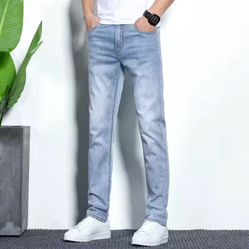 spring and autumn new men's jeans stretch straight leg trousers korean fashion slim fit skinny pants men's mid waist casual pants thumbnail