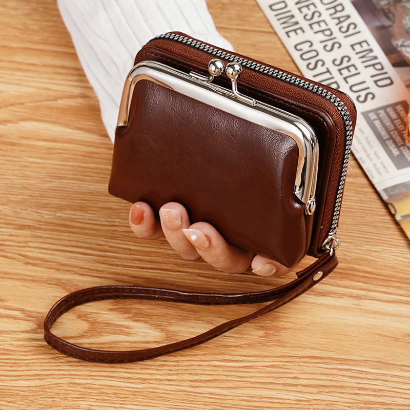 cross-border hot selling women's wallet multifunctional coin purse exquisite buckle card holder small wallet zipper clip bag in stock full figure