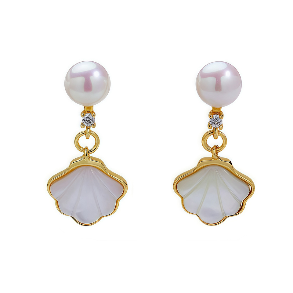 zhuji natural freshwater pearl ear studs 925 sterling silver needle fritillary heart-shaped earrings earrings earrings high-grade wholesale Item Picture