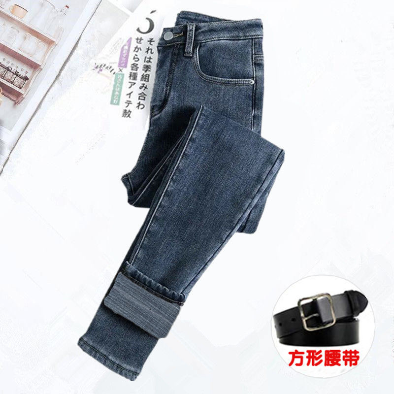 high waist jeans fleece-lined women's winter pencil pants slimming outside wear thick trousers women's tight stretch pencil pants Application Scenario