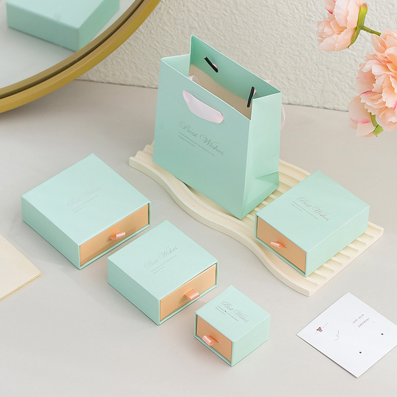 factory wholesale blue pink drawer box necklace ear stud ring jewelry box jewelry gift box jewelry packaging box Specification drawing