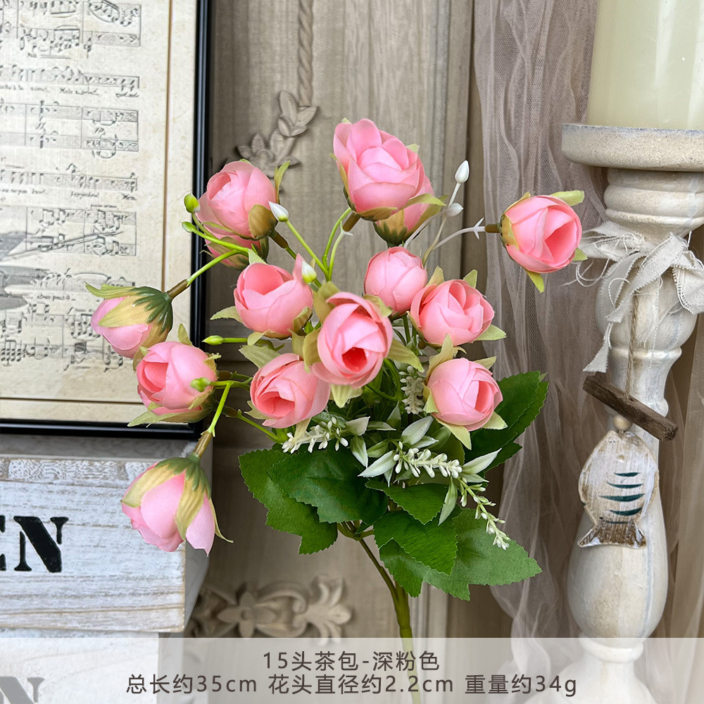 15 tea buds artificial flower bouquet handmade flowers wedding flower artificial silk flower wedding landscape arrangement details Picture