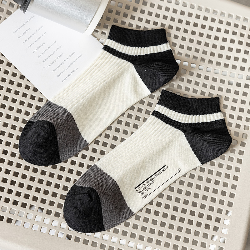 summer socks men's sports socks thin pure cotton low top socks double needle simple sweat-wicking ankle socks breathable sweat absorbing men's socks details Picture