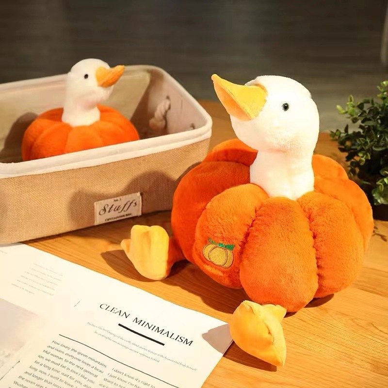 8-inch funny pumpkin big goose pillow creative plush doll pumpkin duck plush toy cute ragdoll details Picture