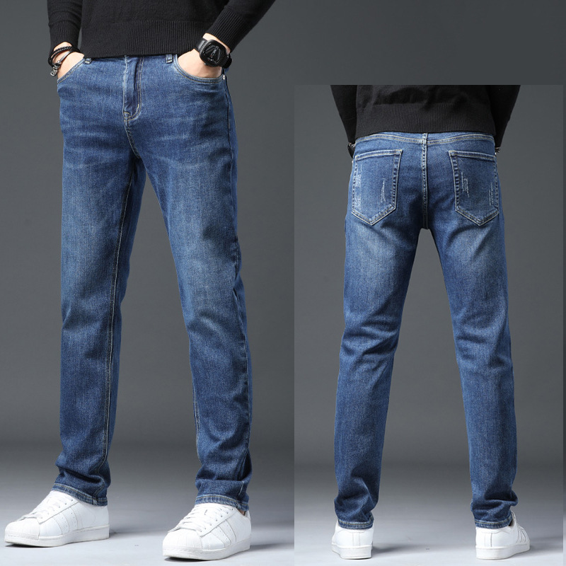 men's jeans men's fleece straight high-end fashion brand men's pants korean casual stretch men's pants autumn and winter full figure