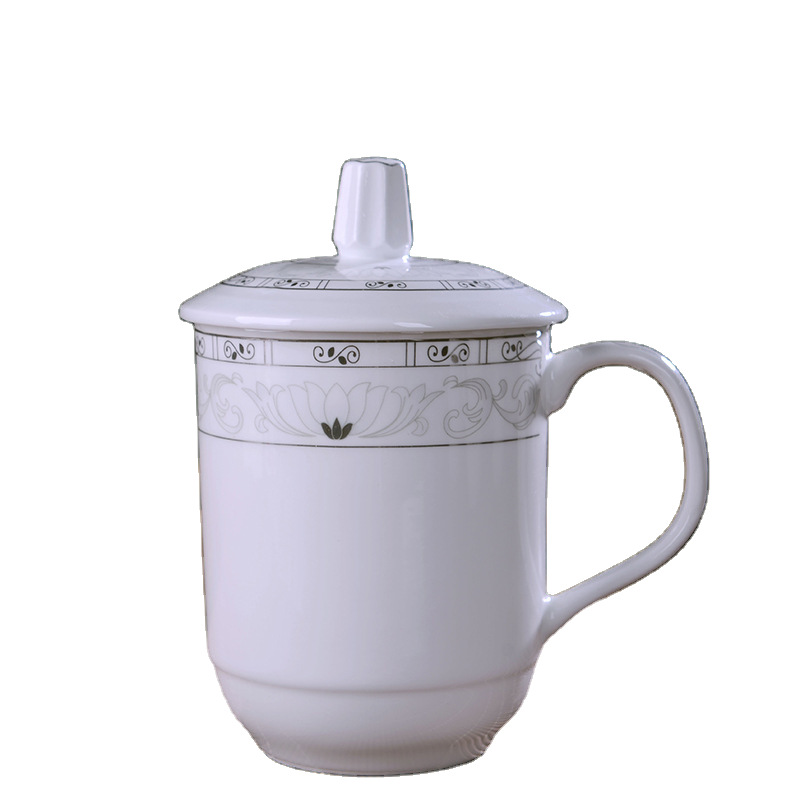 jingdezhen ceramic tea cup set office with cover water cup bone china conference cup home gifts office cup details Picture