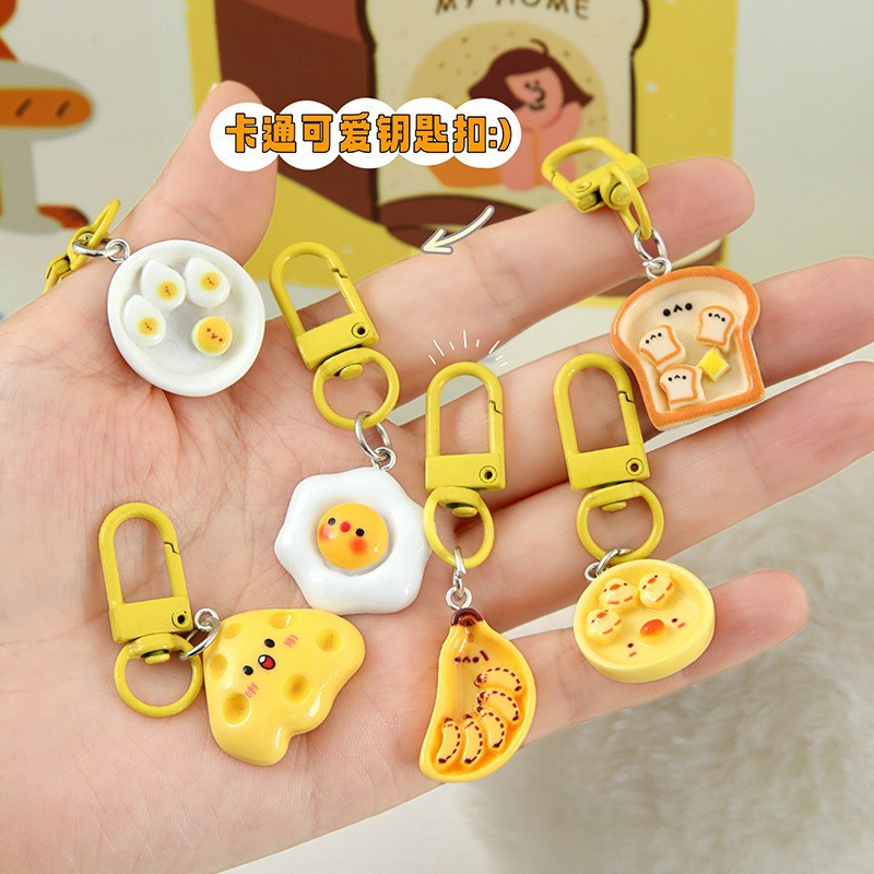 cute breakfast plate keychain simulation fun candy toy poached egg pendant small gift bag hanging ornament keychain Item Picture