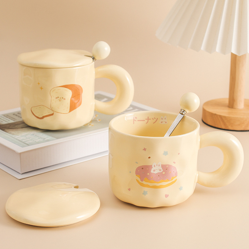 milk fufu cute ceramic cup girls good-looking mug with cover spoon dormitory couple office coffee cup Application Scenario