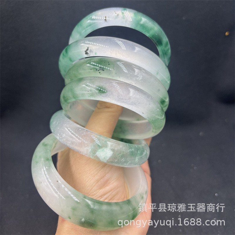 ice-like floating flowers bracelet jade emerald bracelet high ice clear water floating green flower quartzite yuping ice jade bracelet details Picture