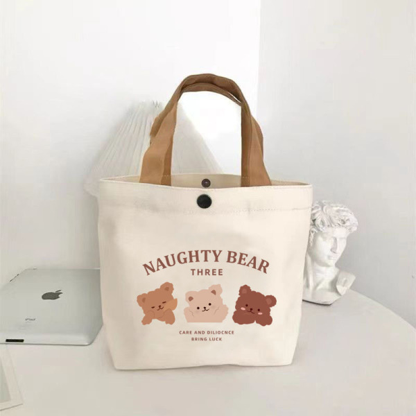 [new arrival 0.01] bear canvas bag portable work trumpeter bento bag handbag canvas bag Specification drawing