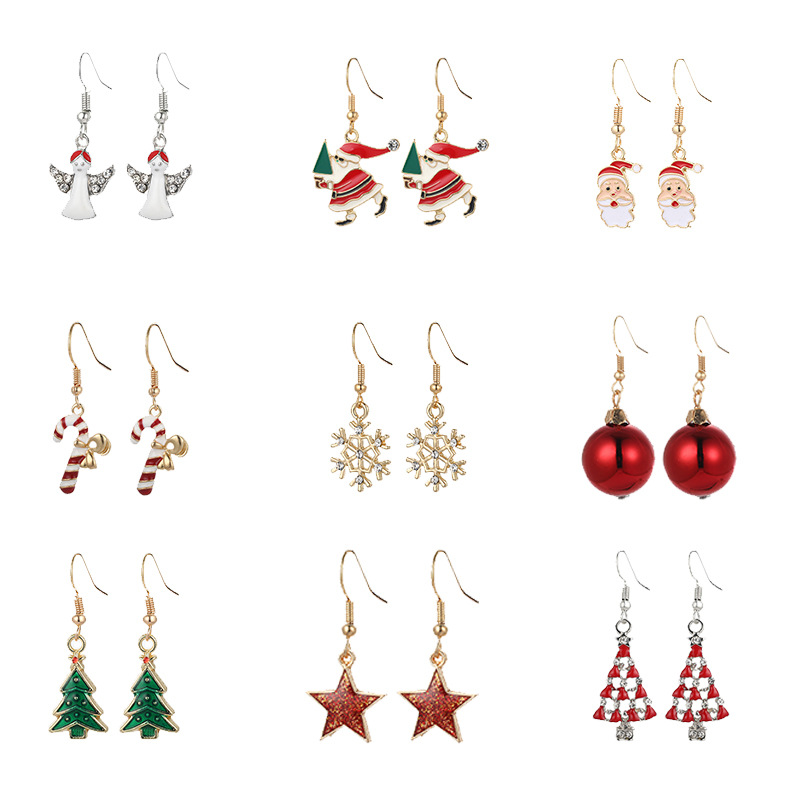 cross-border european and american christmas earrings fashion creative alloy dripping stud earrings christmas tree snowflake elk bell earrings details Picture