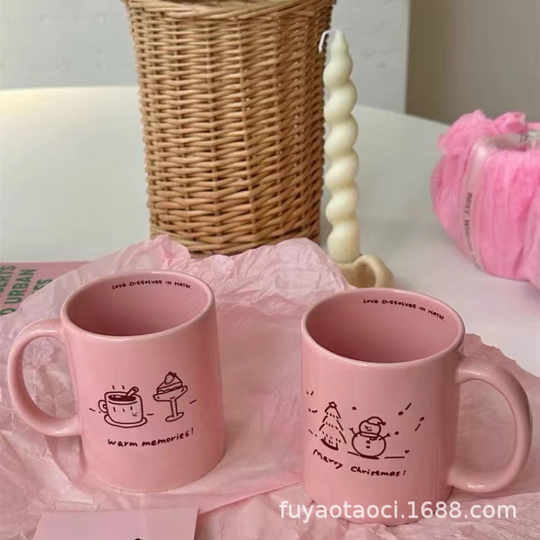 pink mug ins style girl heart drinking cup simple ceramic cup coffee cup for couple breakfast milk cup full figure