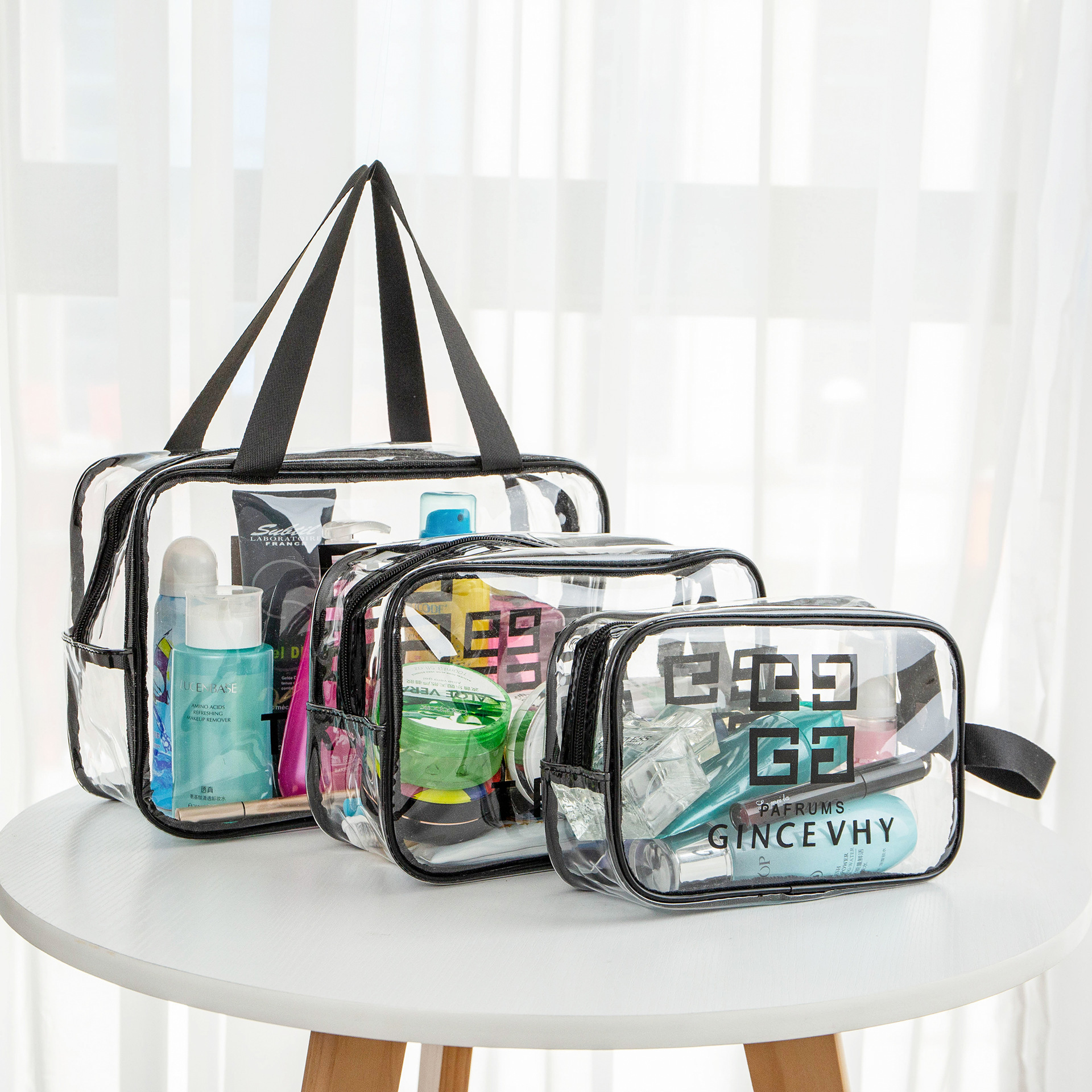 pvc transparent cosmetic bag wash bag travel portable storage bag waterproof large capacity hand-held make-up bag buggy bag Specification drawing