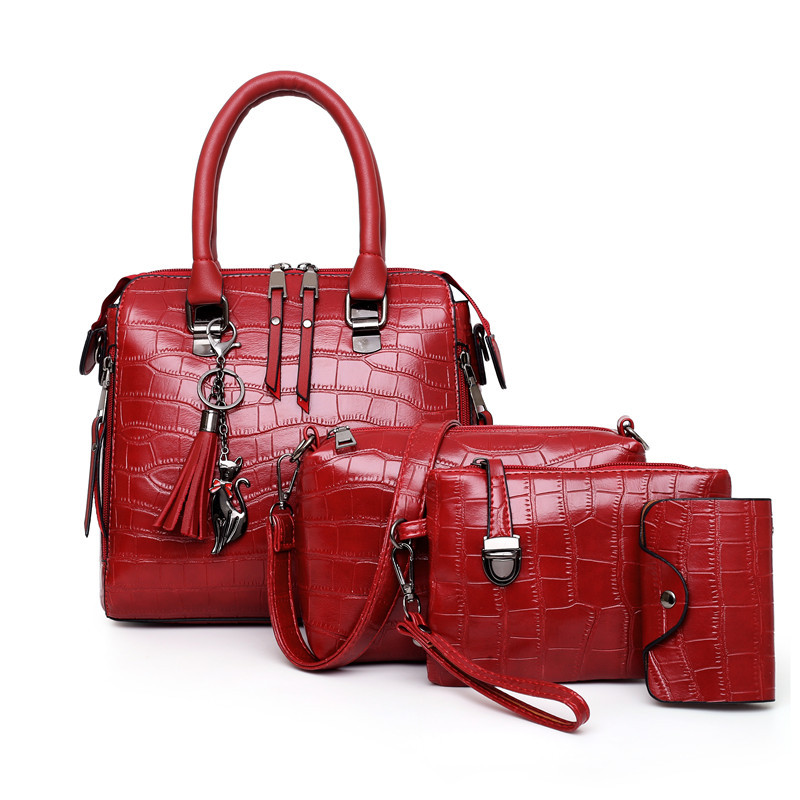 women's bag 2023 new urban simple fashion trendy shoulder crossbody portable crocodile pattern mother and child bag four-piece women's bag Specification drawing