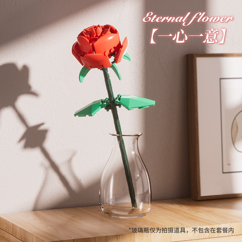 educational toys compatible with lego rose graduation season gift building blocks flower assembled educational toys decoration small particles details Picture