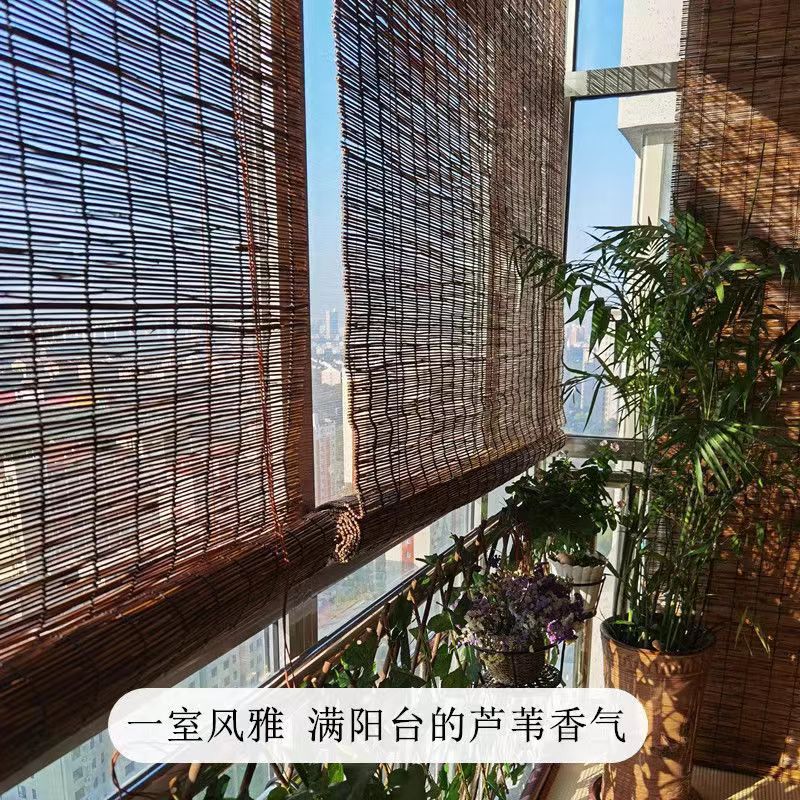 carbonized reed curtain partition straw curtain rolls bamboo curtain farm house decoration retro office decorations awning curtain details Picture