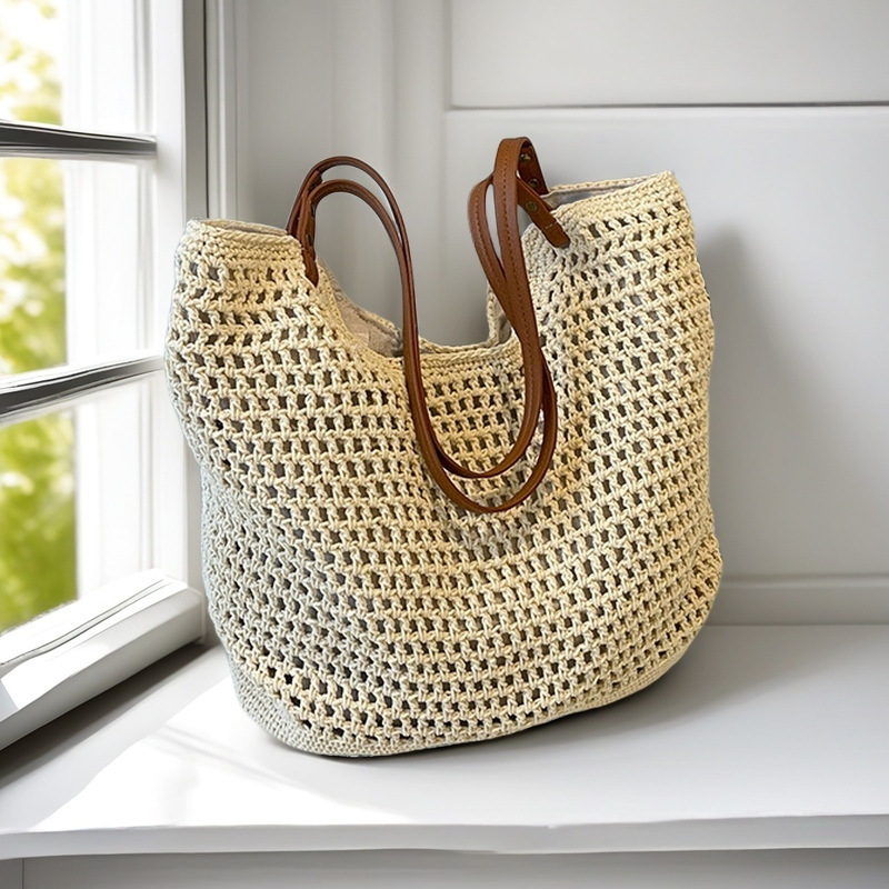 hand-woven cotton package large capacity beach bag handbag casual hollow shoulder bag women's ins style mori style ancient full figure