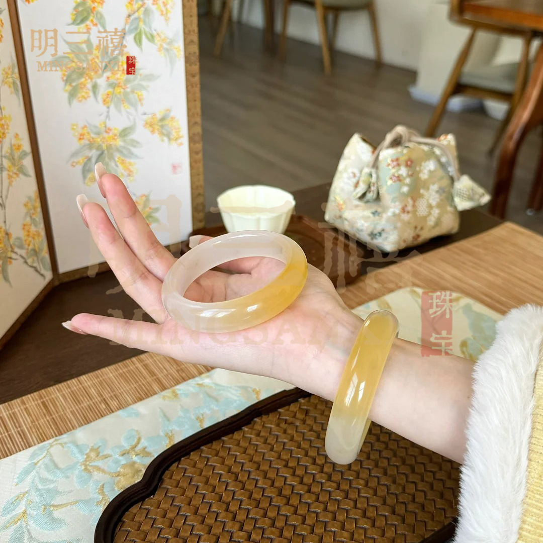 jade flat for ice-like yellow dragon jade bracelet sugar hetian jade yellow jadeite bracelet Specification drawing