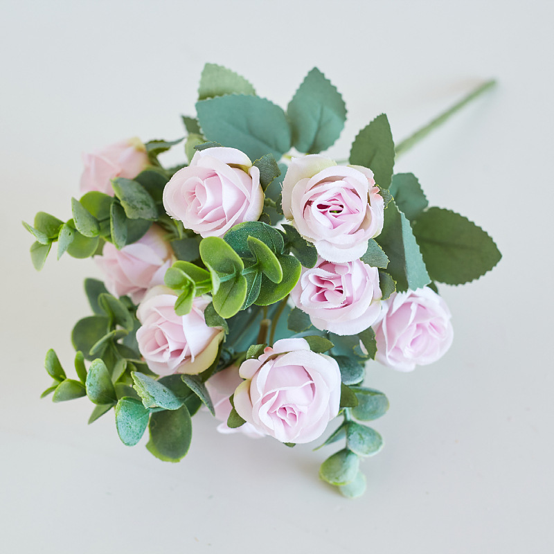 artificial flower eucalyptus exquisite rose artificial flower dining table small rose silk flower small handle rose hotel ornamental flower wholesale details Picture