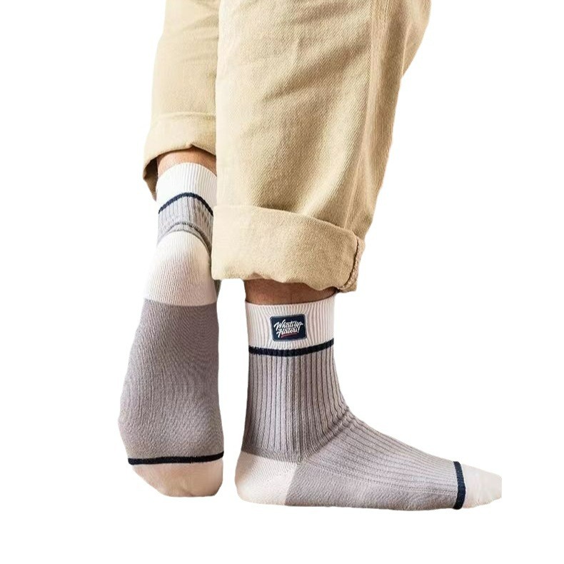 men's socks sweat-absorbent breathable spring and summer cotton middle tube socks comfortable long socks versatile socks color matching casual men's socks Item Picture