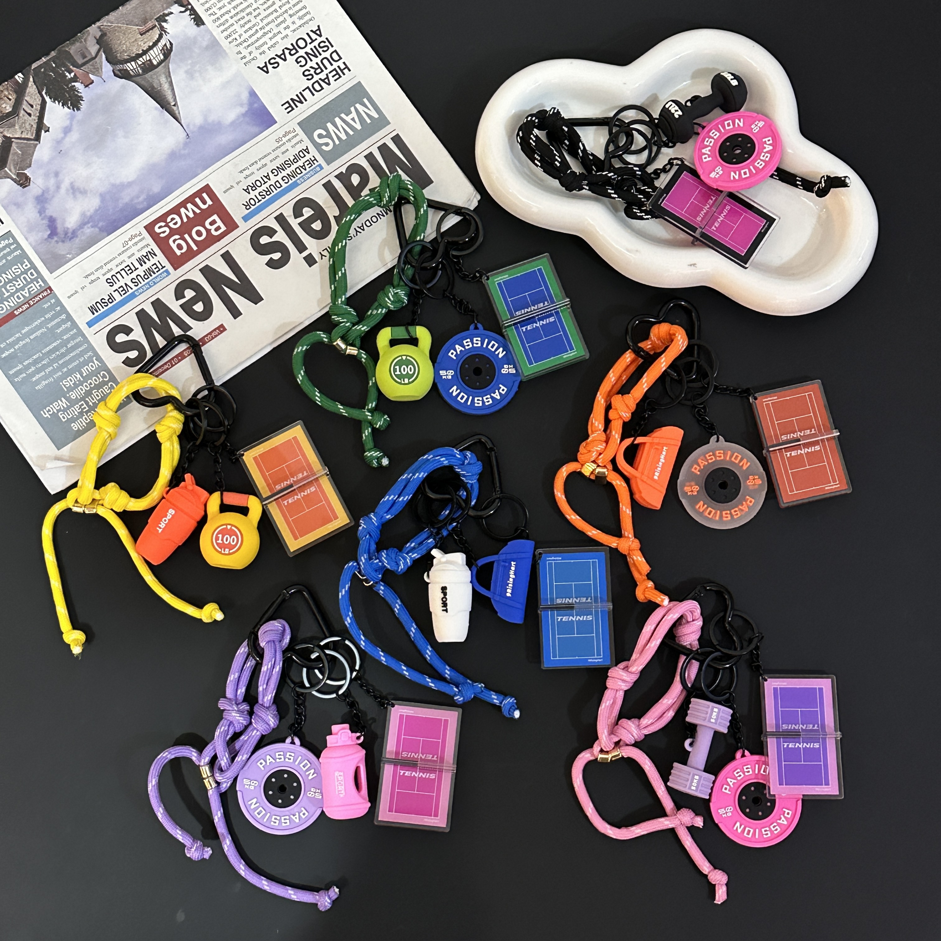 新款精致健身器材周边包包挂件成品组合钥匙扣配件潮流女背包饰品