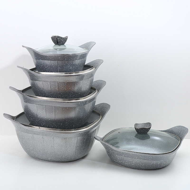 customized cross-border oblique ear 12-piece square soup pot korean-style aluminum pot set household portable multi-functional gift pot full figure