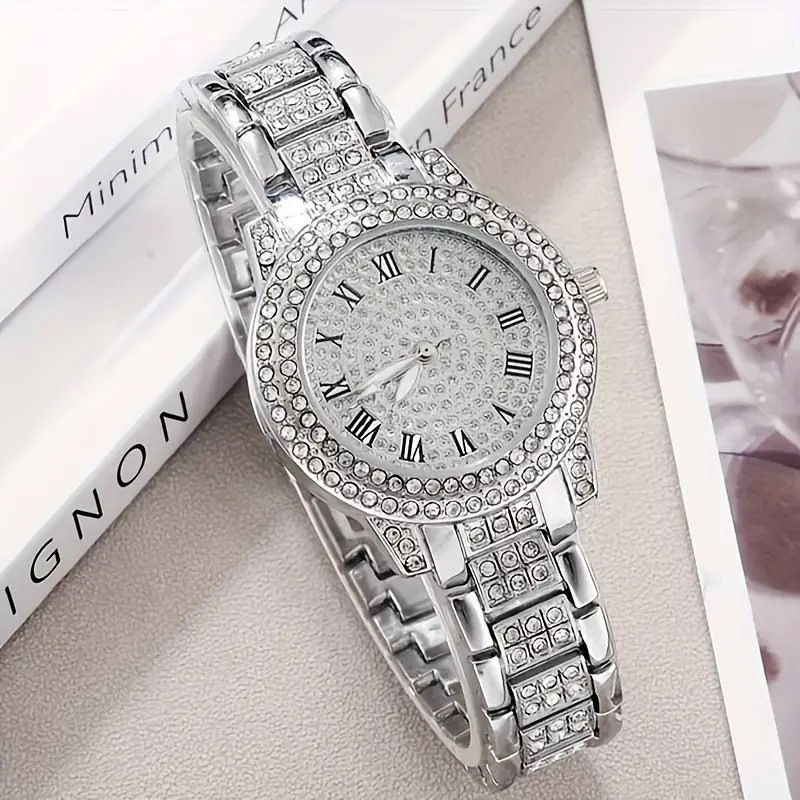 customized cross-border cornucopia hand women's diamond-embedded light luxury watch student roman pattern full diamond starry sky elegant jewelry women's watch details Picture