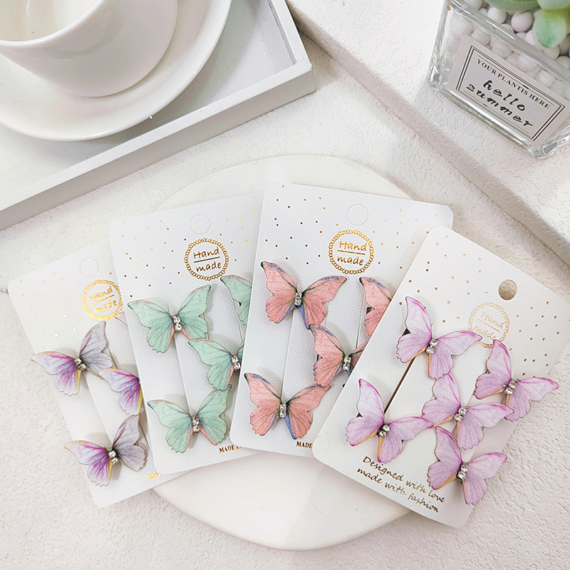 DIY梦幻立体加钻古风配件清新头饰发饰手作 双层薄纱蝴蝶发夹饰品批发详情1