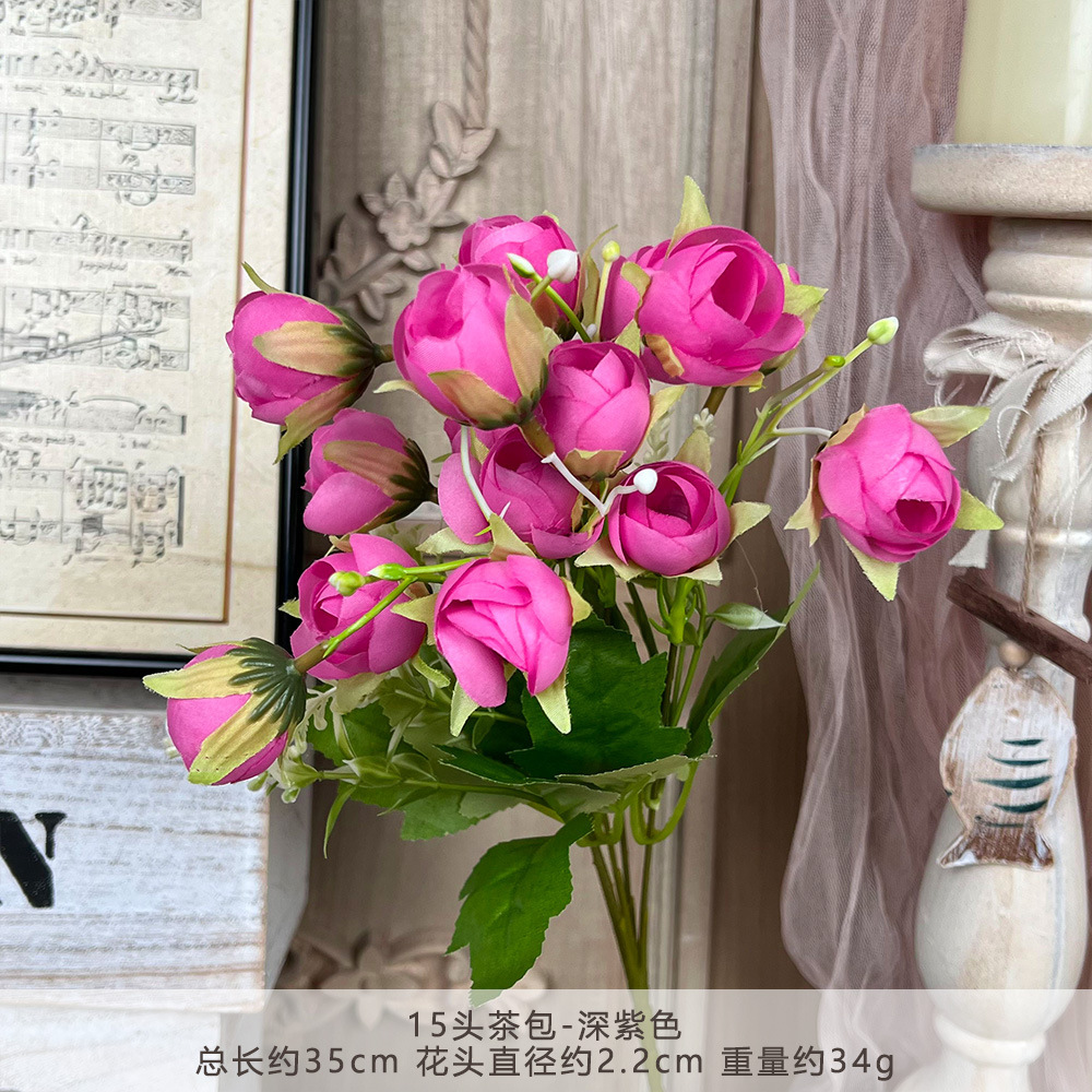 15 tea buds artificial flower bouquet handmade flowers wedding flower artificial silk flower wedding landscape arrangement Specification drawing