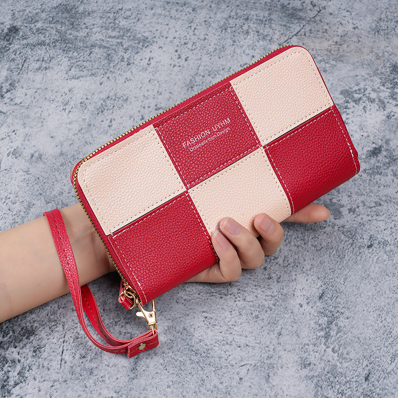 new wallet women's long patchwork retro single zipper handbag large capacity change and mobile phone bag practical wrist bag full figure