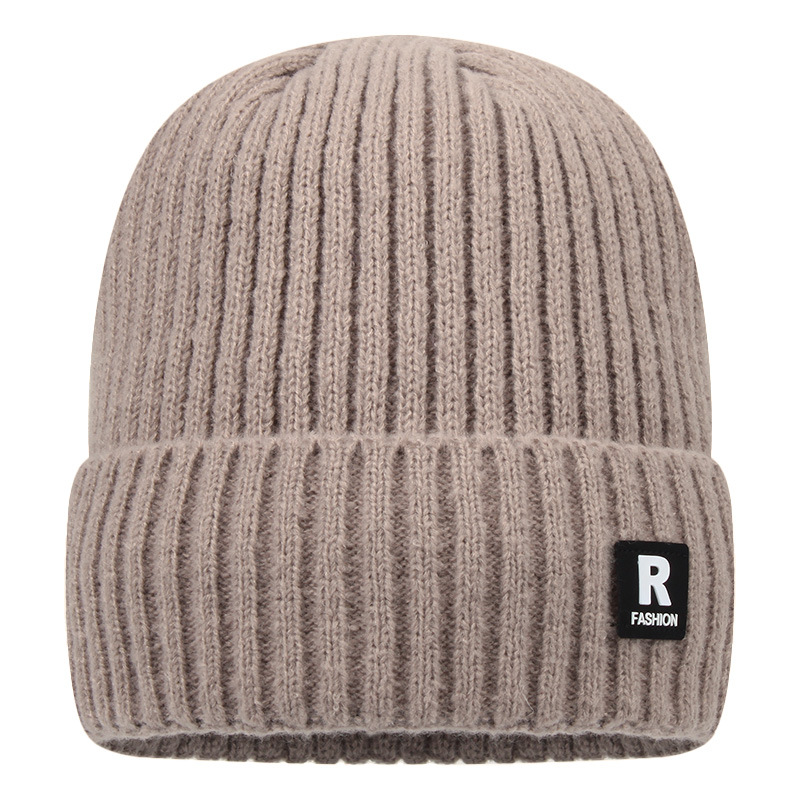 winter men's warm deer plush knitted hat outdoor cold-proof sleeve cap dome wool hat decorative letters details Picture