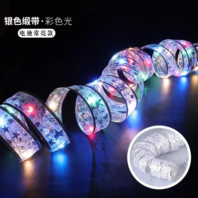cross-border new arrival led copper wire light ribbon lighting chain bow ribbon silk lighting chain christmas tree props decorative lights Item Picture