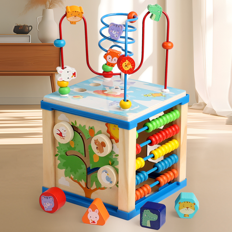 Children's Intelligence beaded multi-functional treasure box, early education and enlightenment beaded intelligence box for boys and girls, parent-child toys, shape matching clock, cognitive calculation stand, positioning, parent-child games full figure