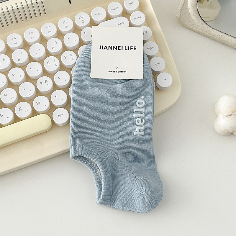 socks women's summer hello short preppy style women's boat socks candy color invisible hot stamping letters women's socks cotton socks full figure