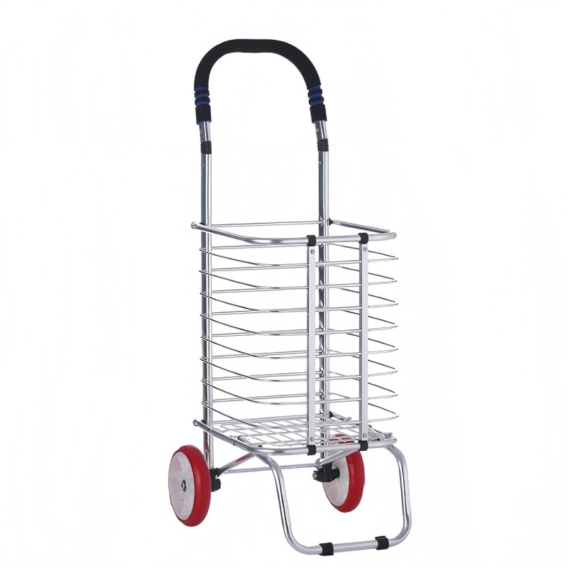 升级PU轮铝合金手推车折叠式PU轮小拖车折叠家用购物车牛津布拿快递小推车老人买菜车