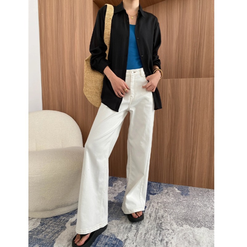 sinan early autumn new blogger fashionable temperament high waist straight loose wide leg jeans slimming sn7074 details Picture