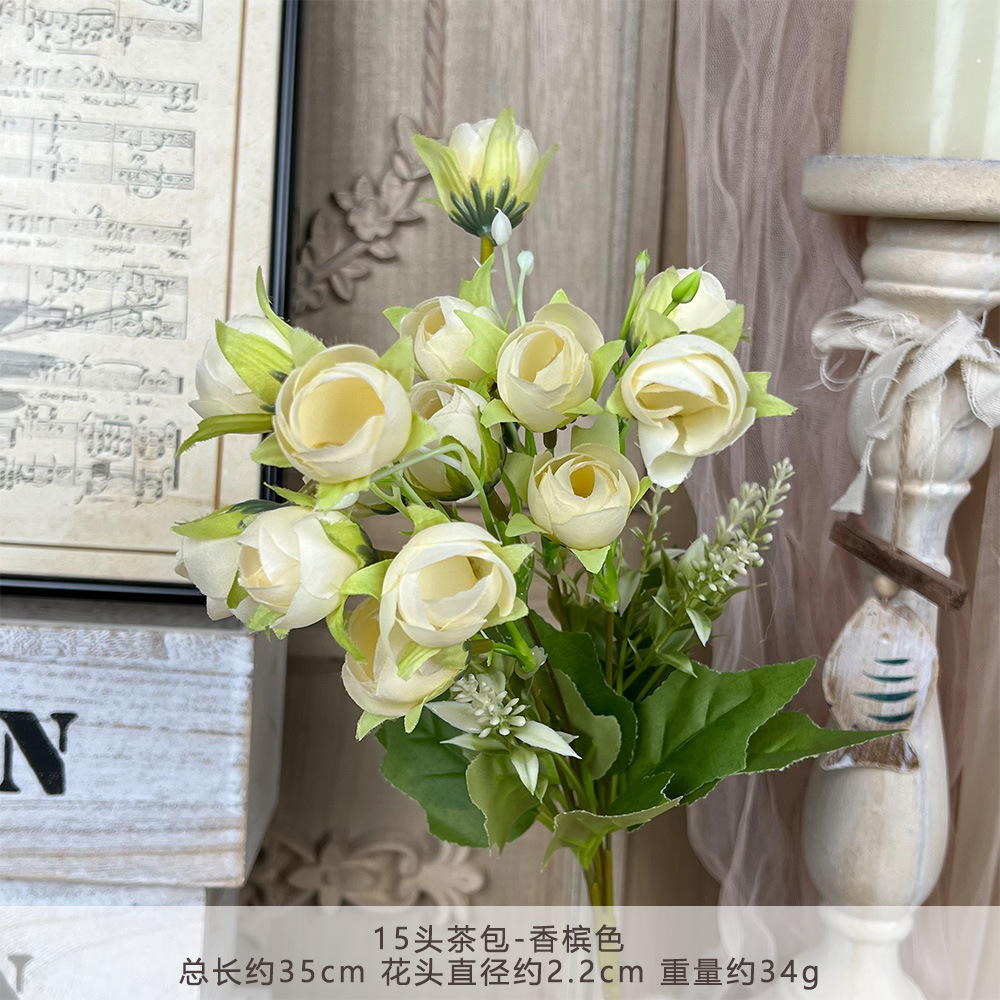 15 tea buds artificial flower bouquet handmade flowers wedding flower artificial silk flower wedding landscape arrangement full figure