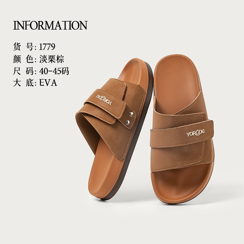 yuangang 2025 new adjustable slippers women summer non-slip outer wear thick bottom beach leather sandals office men details Picture